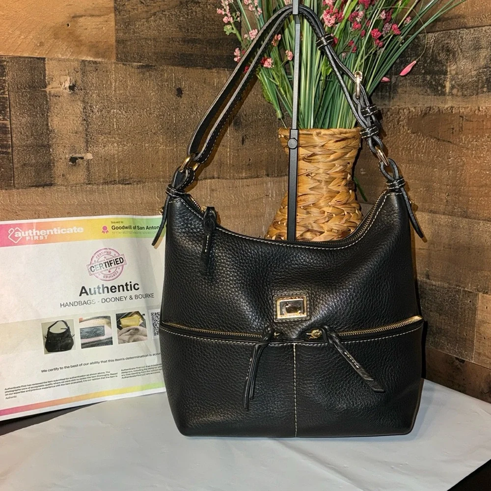 Dooney & Bourke Black Pebble Leather Hobo Shoulder Bag